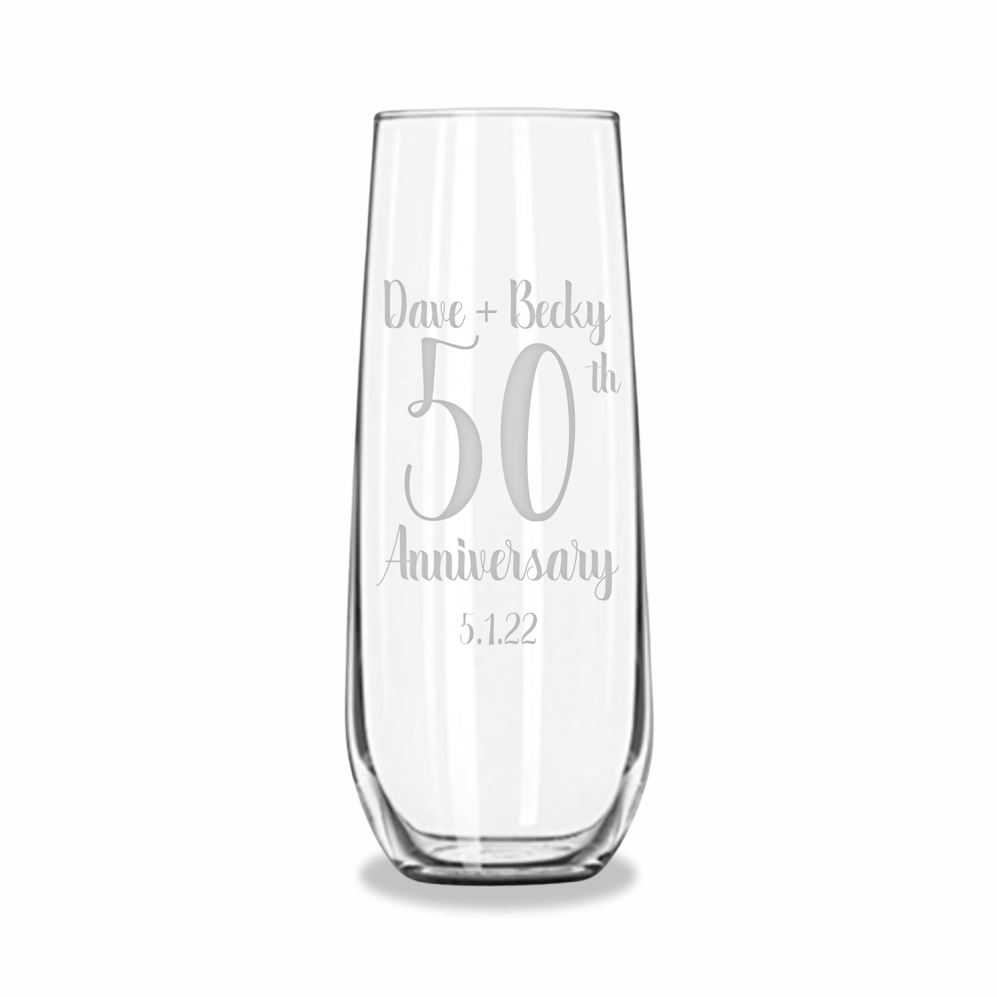 Angelic Anniversary | Personalized 8.5oz Stemless Champagne Flute